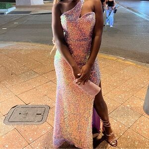 Cinderella Elegant Purple Sequins One-Shoulder Dress